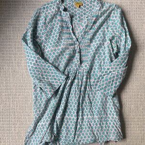 Roller Rabbit Aqua and Coral Geometric Tunic